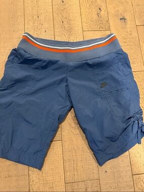 Nike Blue Athletic Shorts with Striped Rib Waistband